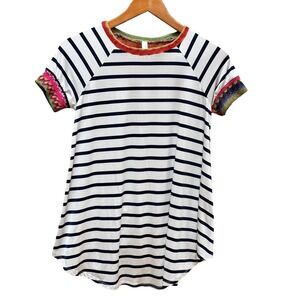 Jardin By Macris Top Striped Embroidered Boho Indie Artsy Bold Gypsy Womens SM